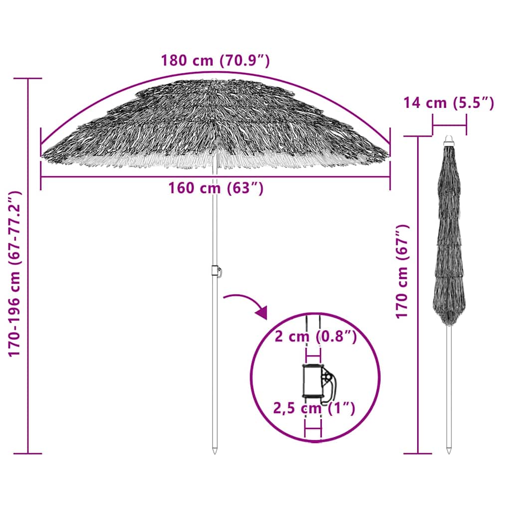 Strandparasol Naturlig 160 x 160 x 196 cm Polyester og stål