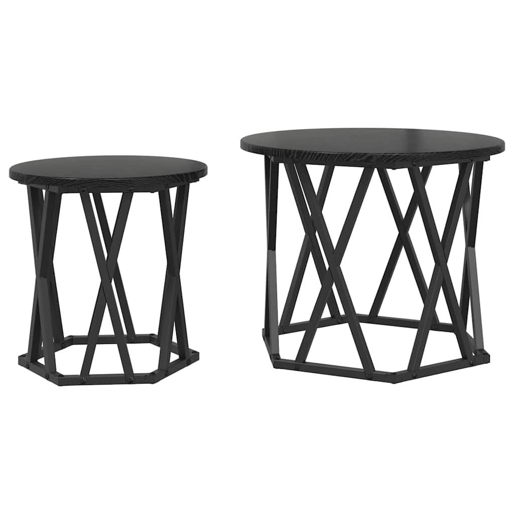 Sidetabell 2 pcs Svart Eik Konstruksjonsvirke og stål