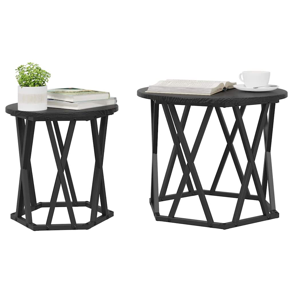 Sidetabell 2 pcs Svart Eik Konstruksjonsvirke og stål