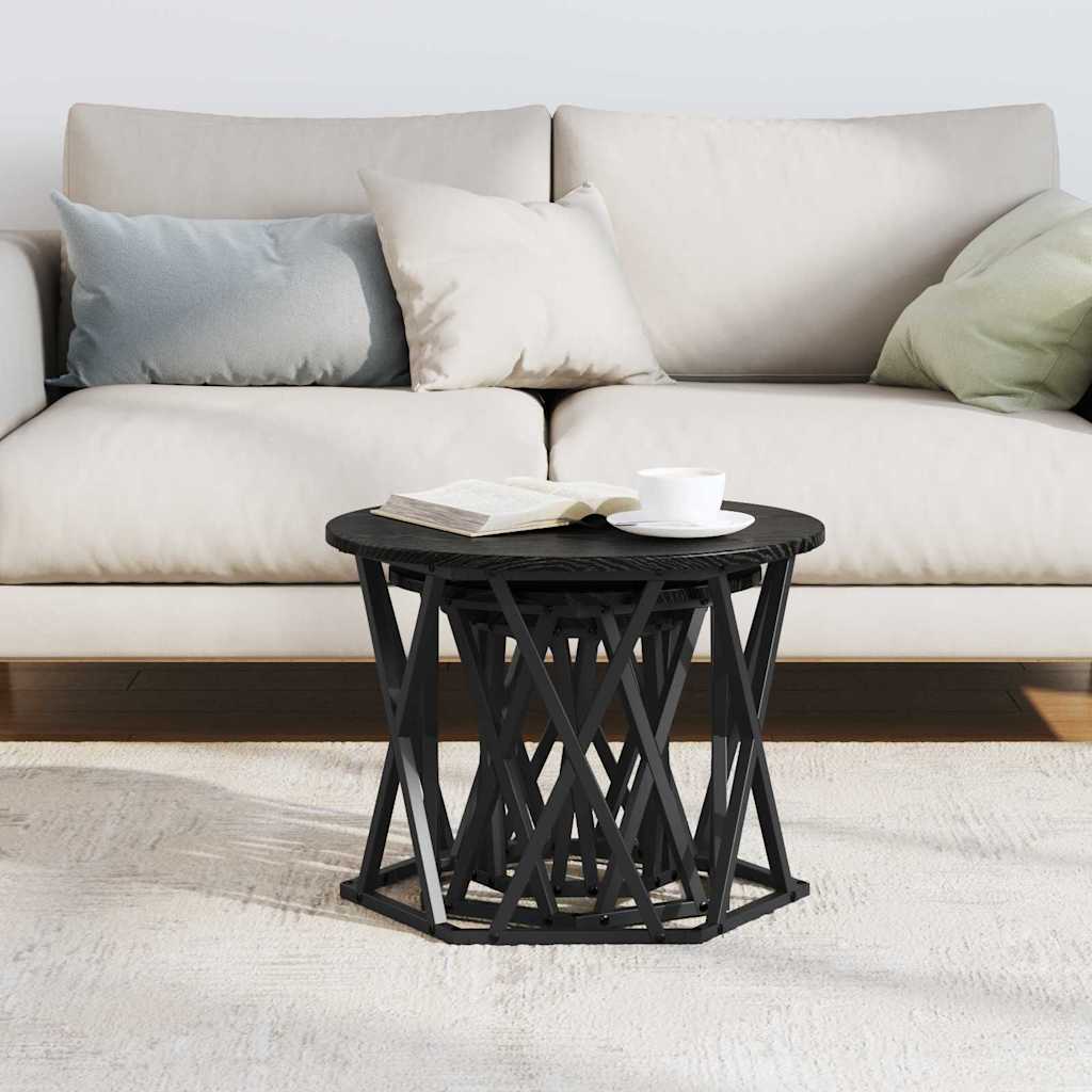 Nesting Sidebord 3 pcs Svart Eik Konstruksjonsvirke og stål