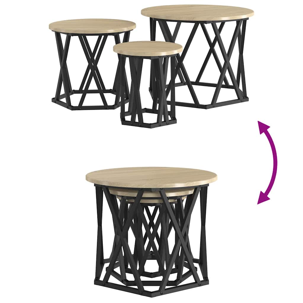 Nesting Sidebord 3 pcs Sonoma eik Konstruksjonsvirke og stål