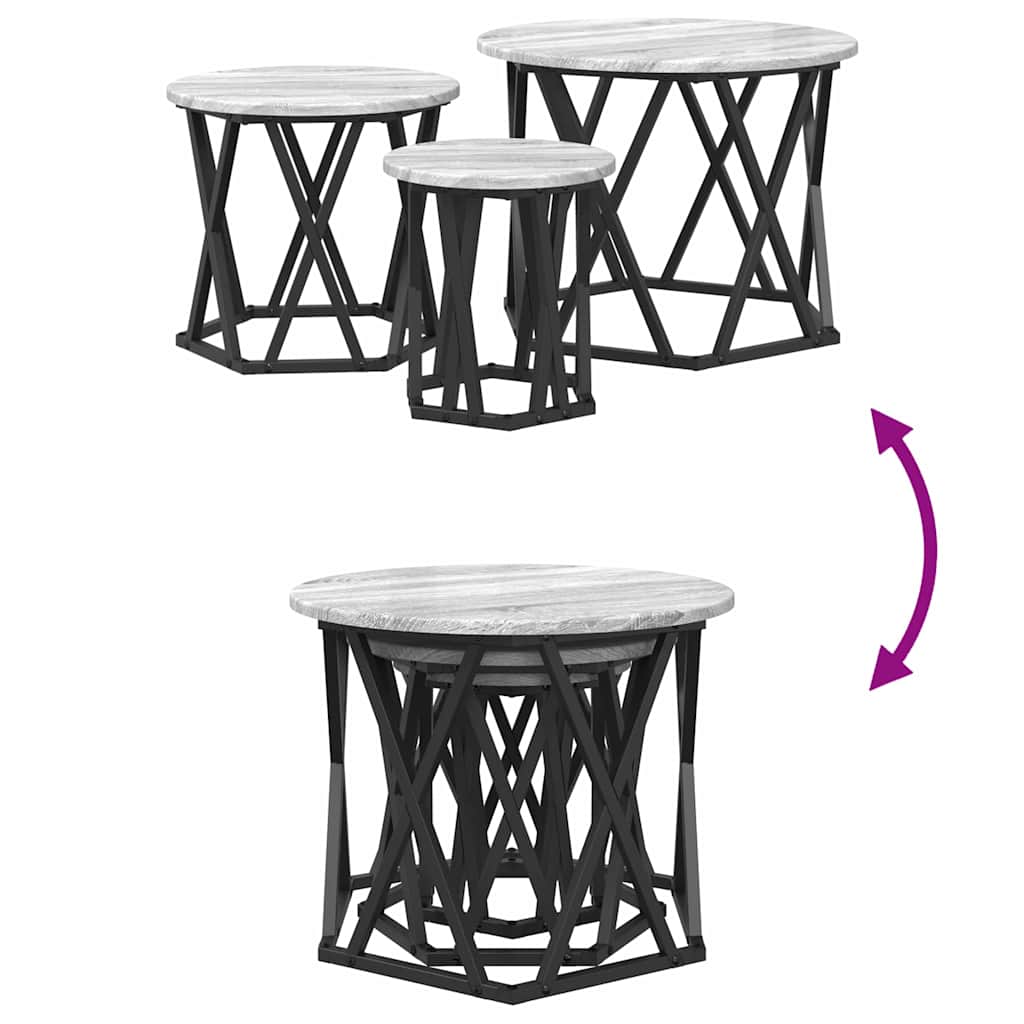 Nesting Sidebord 3 pcs Grå Sonoma Konstruksjonsvirke og stål