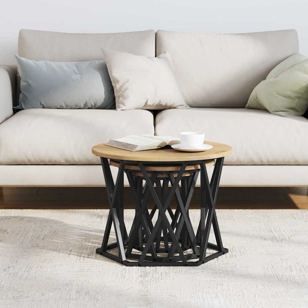 Nesting Sidebord 3 pcs Artisan Eik Konstruksjonsvirke og stål