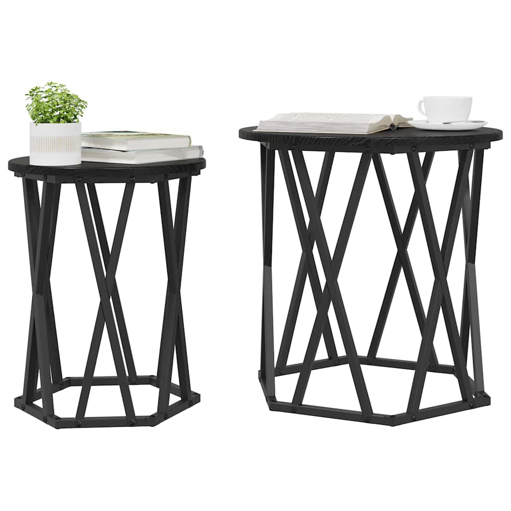 Kaffebord 2 pcs Svart Eik Konstruksjonsvirke og stål