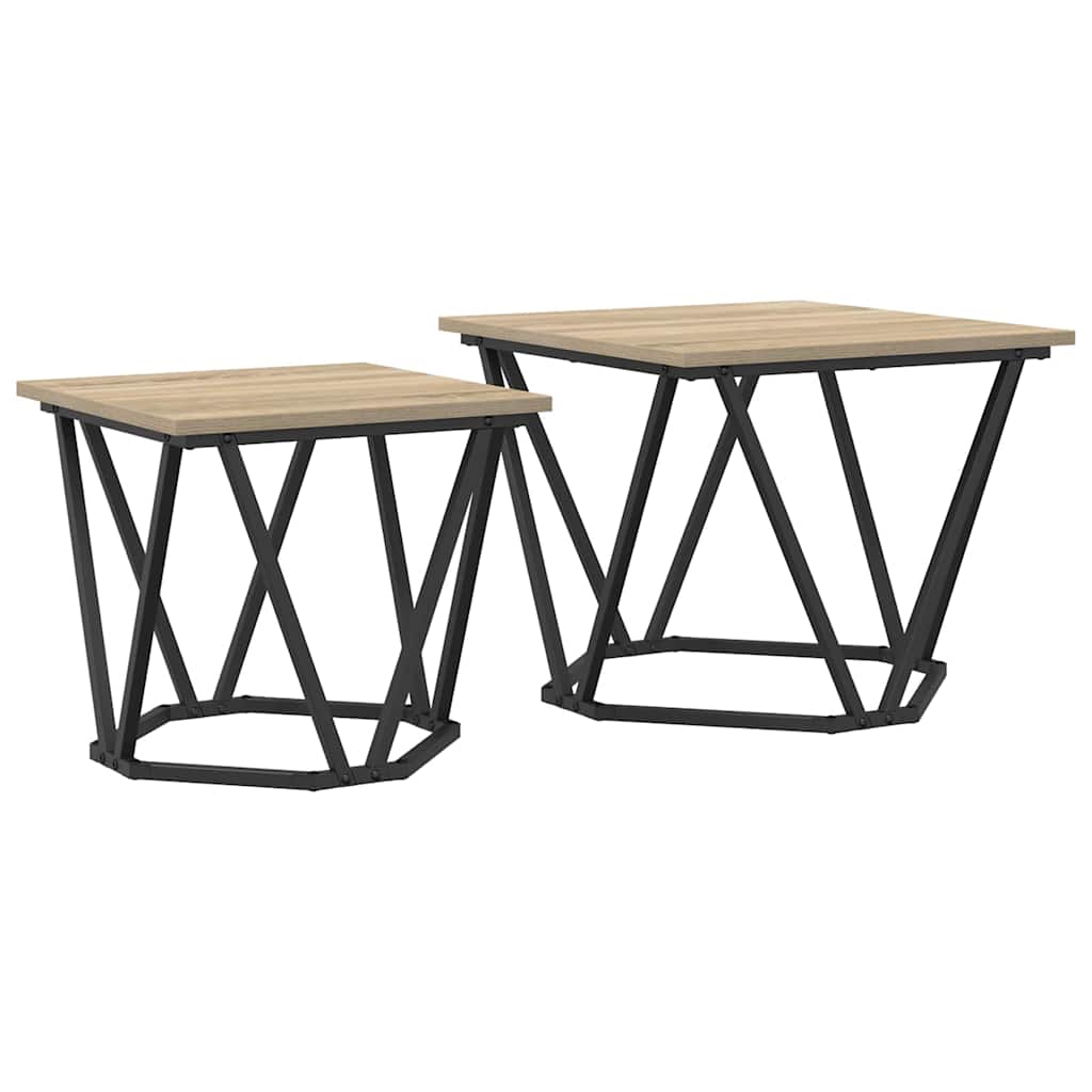 Sidebordssett 2 pcs Sonoma eik Konstruksjonsvirke og stål