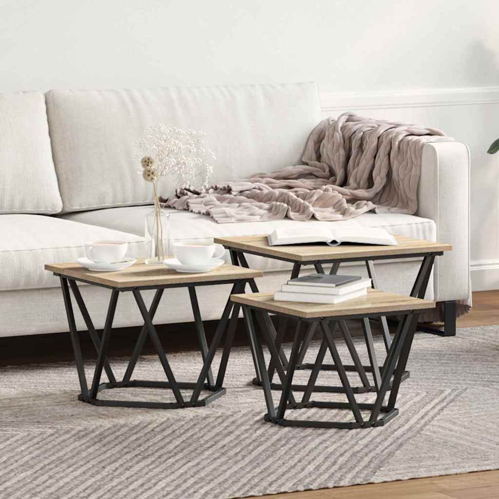 Kaffebord 3 pcs Sonoma eik Konstruksjonsvirke og stål