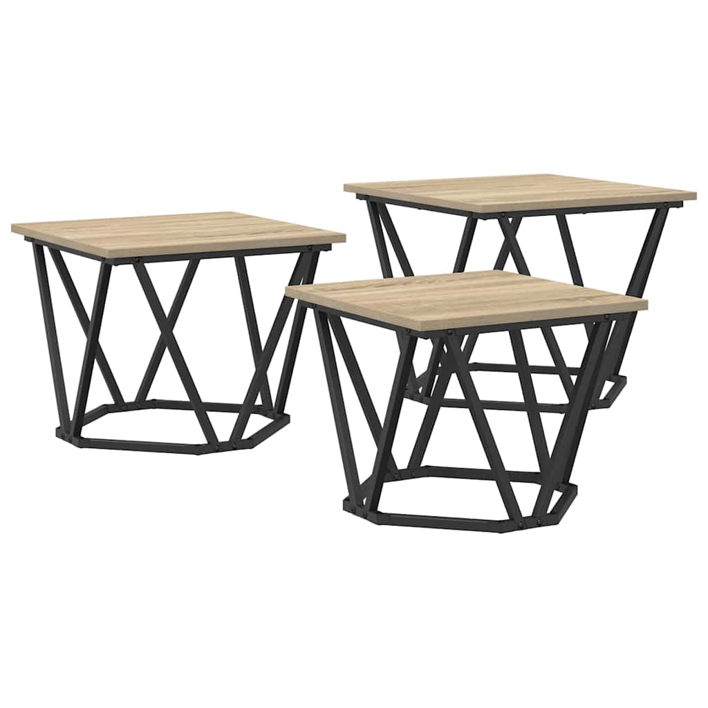 Kaffebord 3 pcs Sonoma eik Konstruksjonsvirke og stål