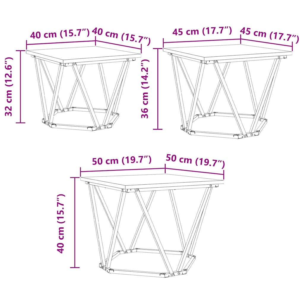 Kaffebord 3 pcs Gamle tre Konstruksjonsvirke og stål