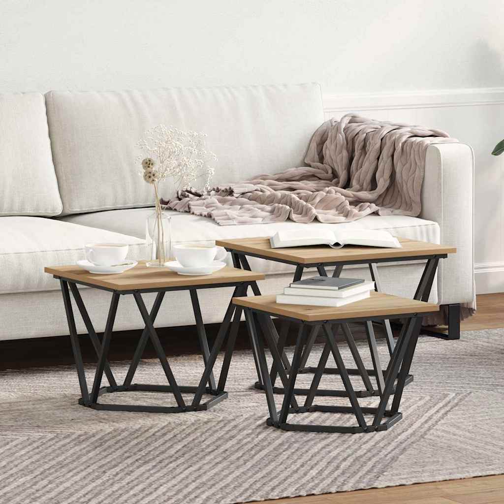 Kaffebord 3 pcs Artisan Eik Konstruksjonsvirke og stål
