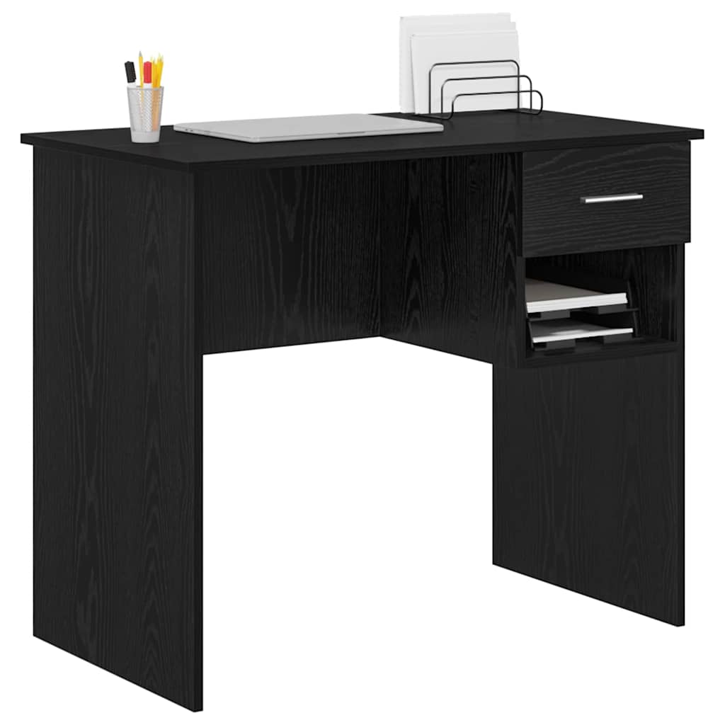 Skrivebord med skuff Svart Eik 90 x 49 x 75 cm Konstruert tre