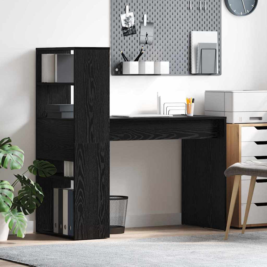 Skrivebord med hylle Svart Eik 113 x 54 x 120 cm Konstruert tre