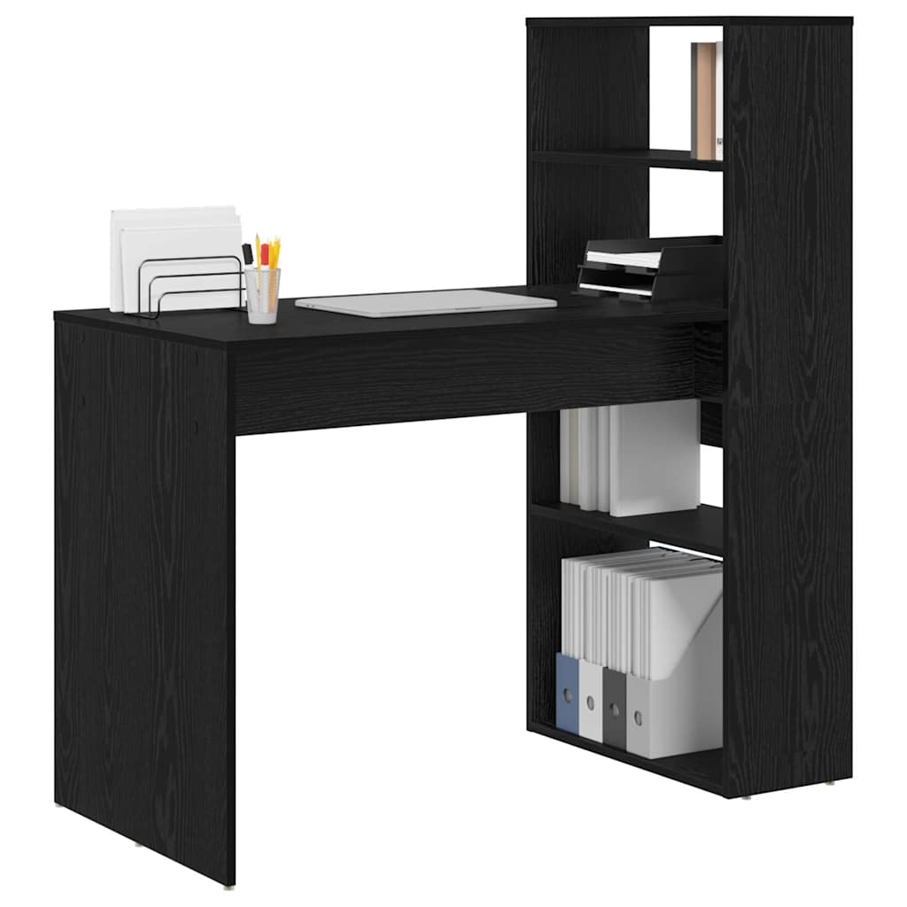 Skrivebord med hylle Svart Eik 113 x 54 x 120 cm Konstruert tre