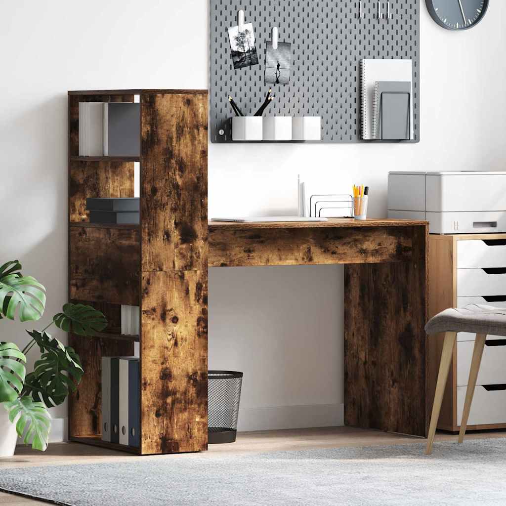 Skrivebord med hylle Røkt eik 113 x 54 x 120 cm Konstruert tre