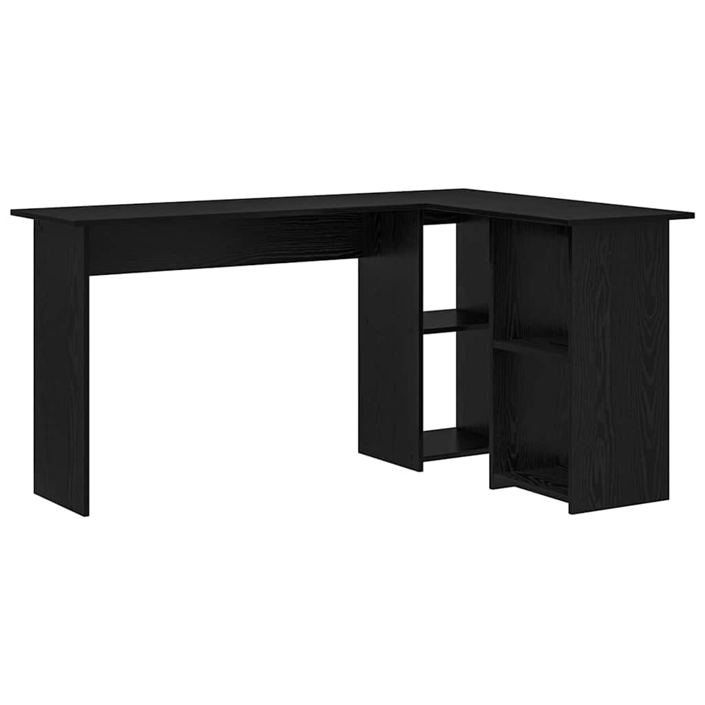 Skrivebord med hylle Svart Eik 142 x 102 x 73 cm Konstruert tre