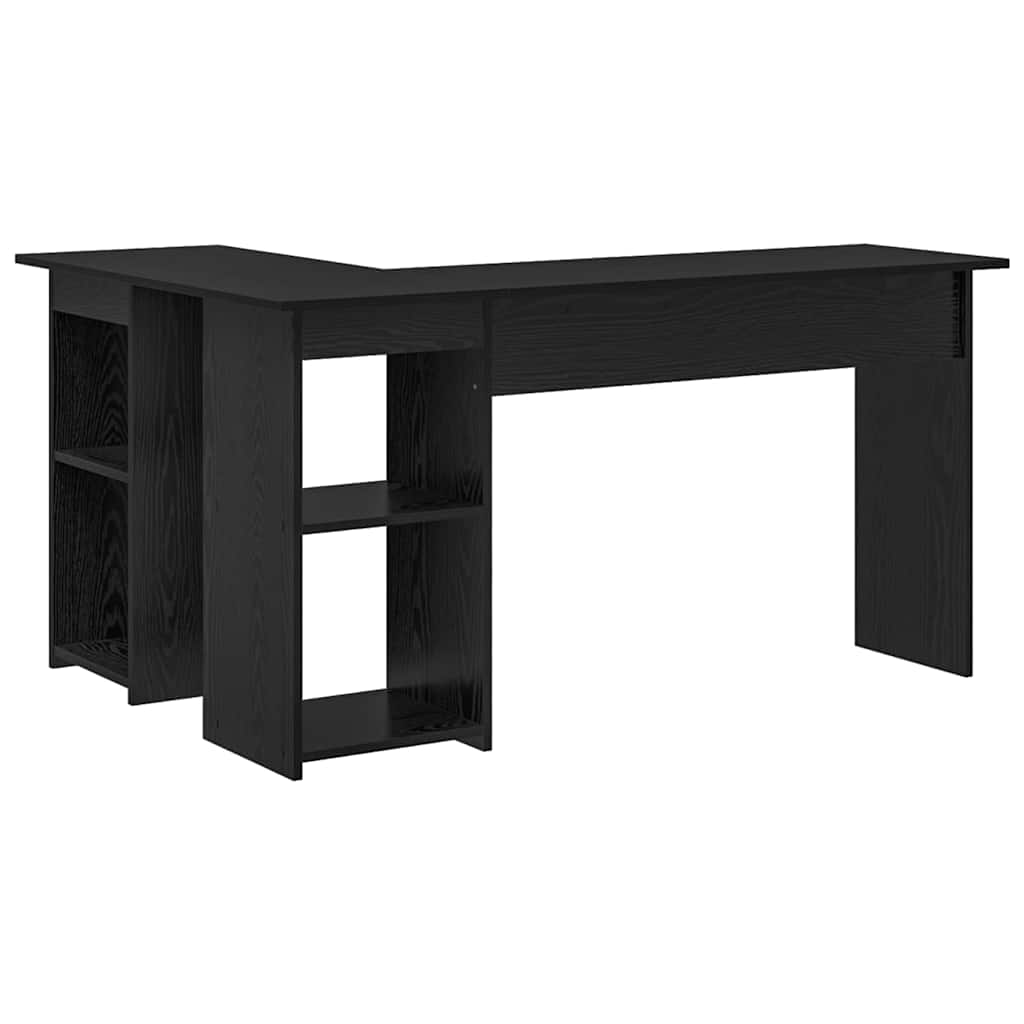 Skrivebord med hylle Svart Eik 142 x 102 x 73 cm Konstruert tre