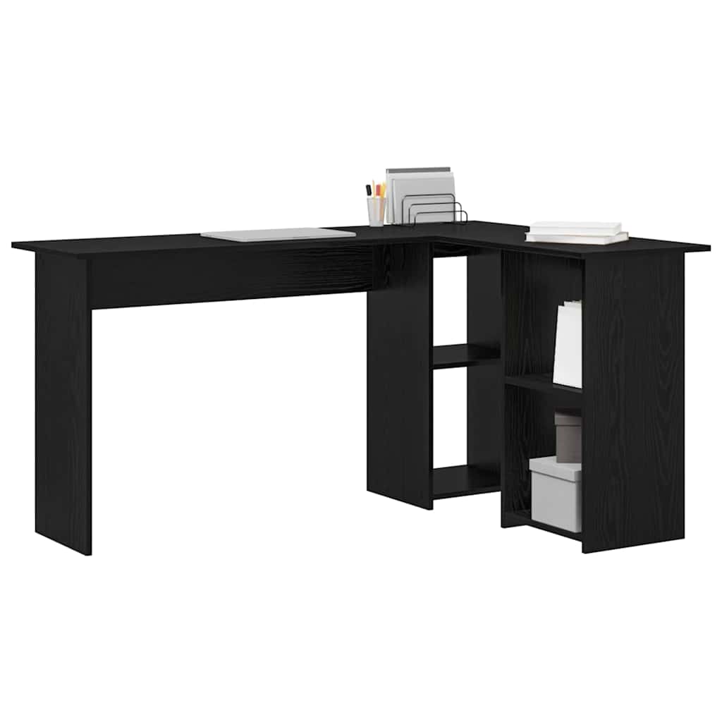 Skrivebord med hylle Svart Eik 142 x 102 x 73 cm Konstruert tre