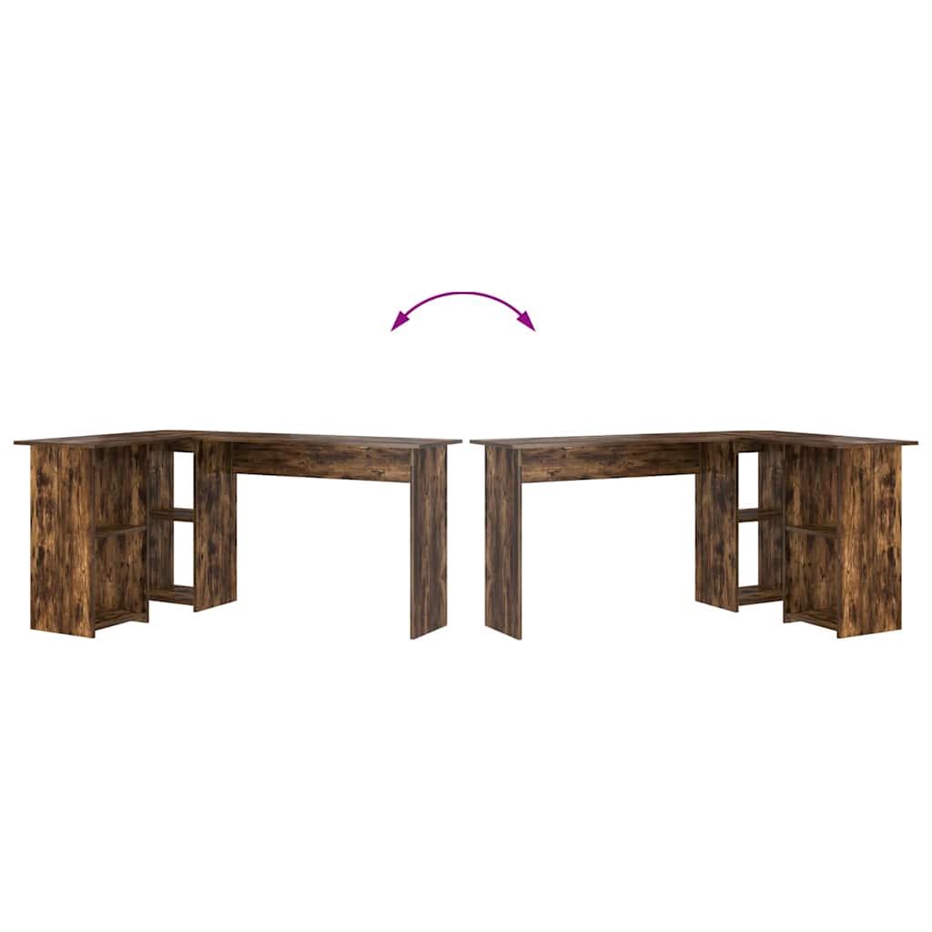 Skrivebord med hylle Røkt eik 142 x 102 x 73 cm Konstruert tre