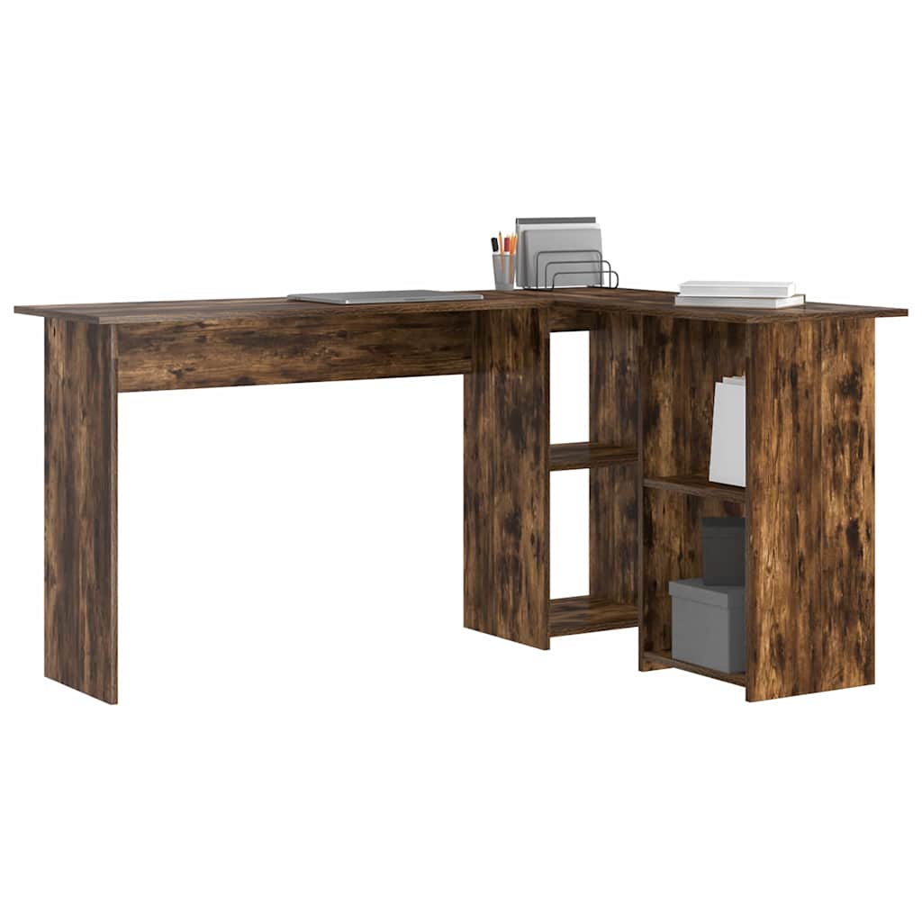 Skrivebord med hylle Røkt eik 142 x 102 x 73 cm Konstruert tre