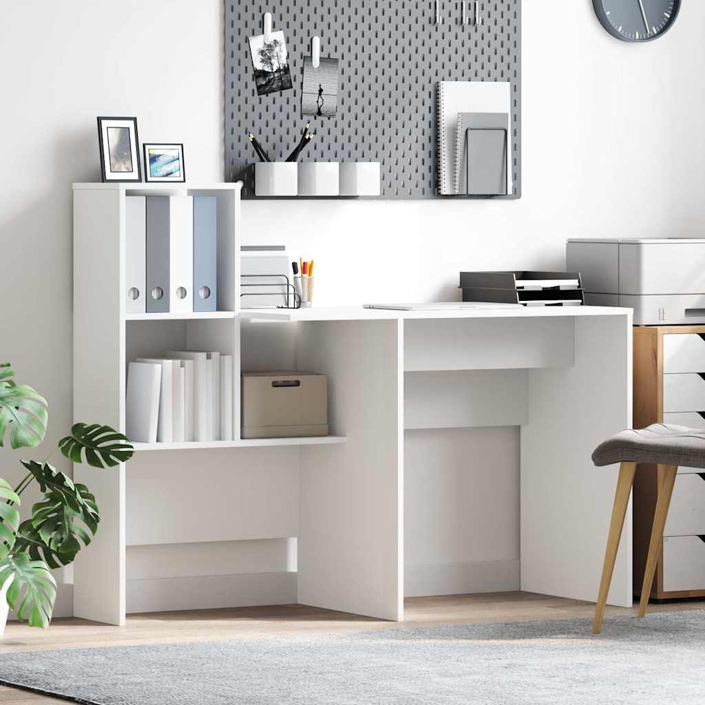 Skrivebord med hylle Hvit 131,5 x 50 x 106,5 cm Konstruert tre