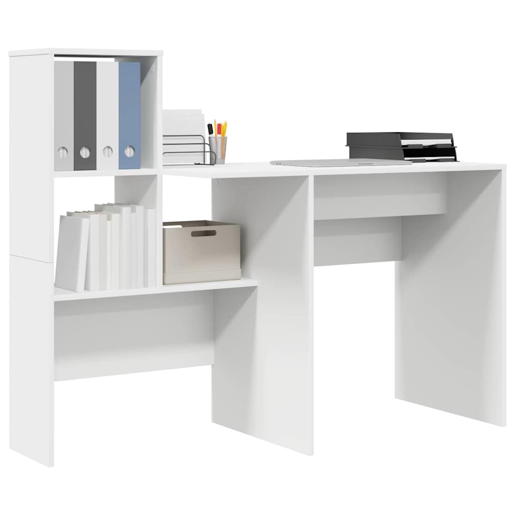 Skrivebord med hylle Hvit 131,5 x 50 x 106,5 cm Konstruert tre