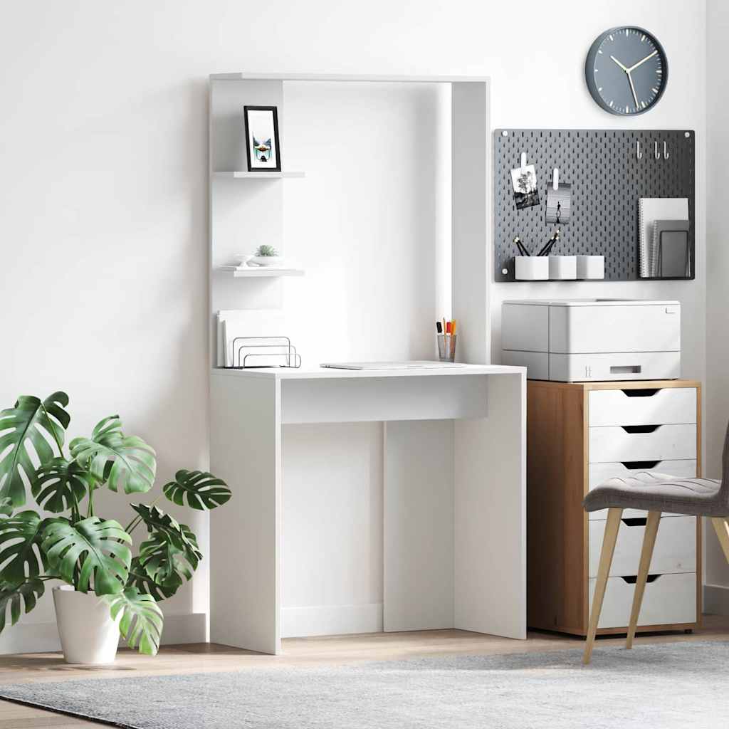 Skrivebord med hylle Hvit 78,5 x 37 x 154,5 cm Konstruert tre