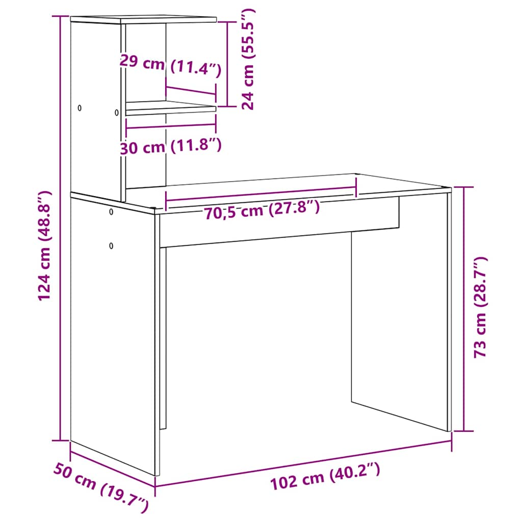 Skrivebord med hylle Svart Eik 102 x 50 x 124 cm Konstruert tre