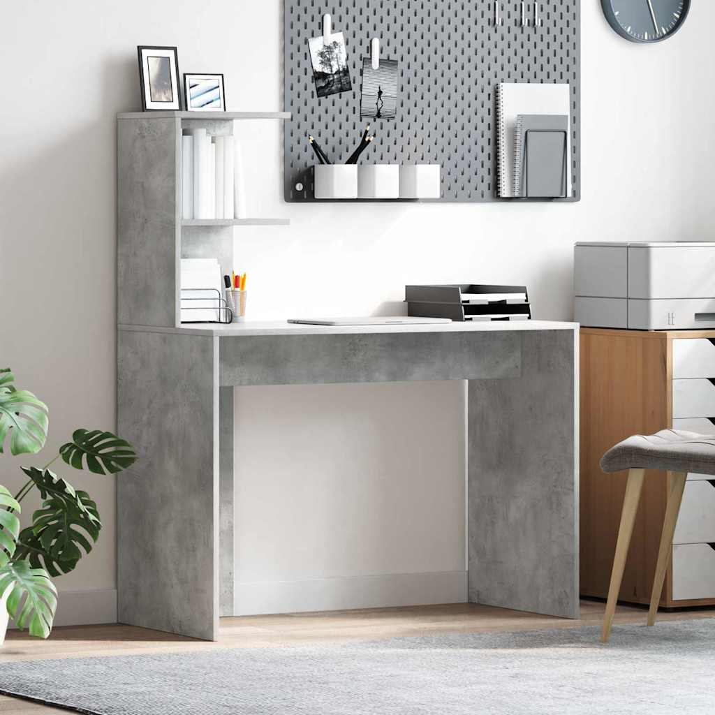 Skrivebord med hylle Betonggrå 102 x 50 x 124 cm Konstruert tre