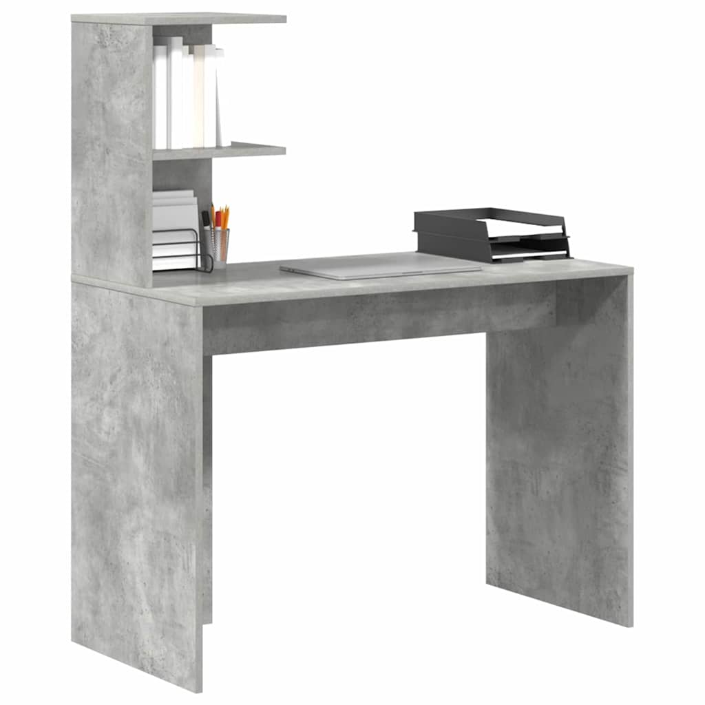 Skrivebord med hylle Betonggrå 102 x 50 x 124 cm Konstruert tre