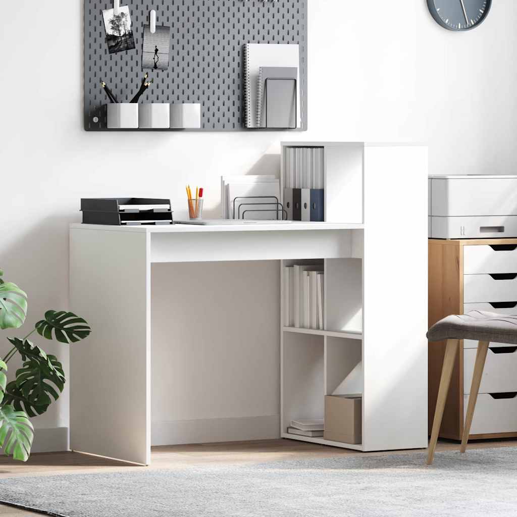 Skrivebord med hylle Hvit 108 x 55 x 103.5 cm Konstruert tre