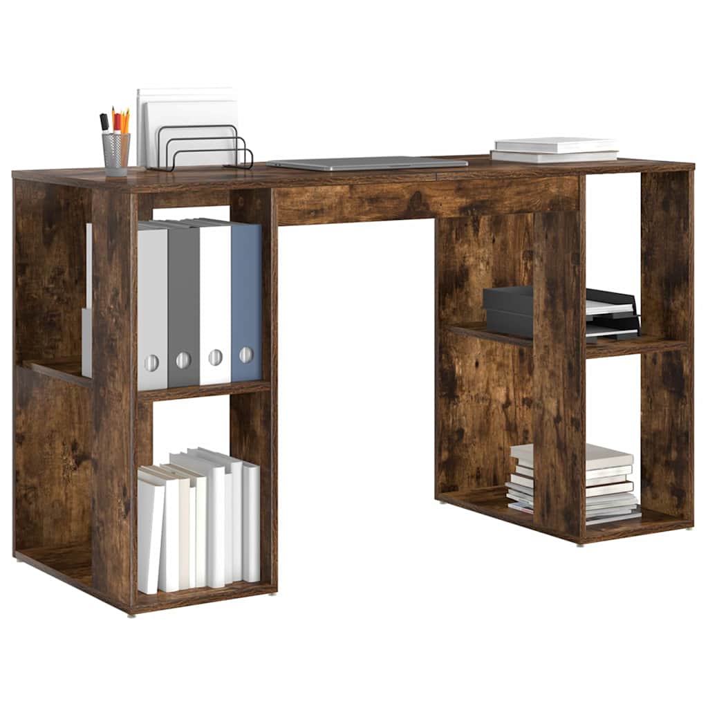 Skrivebord med hylle Røkt eik 130 x 50,5 x 75 cm Konstruert tre