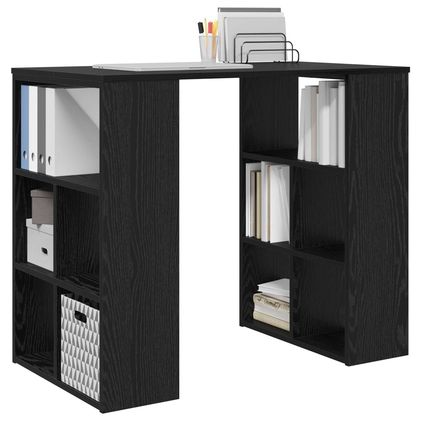 Skrivebord med hylle Svart Eik 90 x 50 x 75 cm Konstruert tre