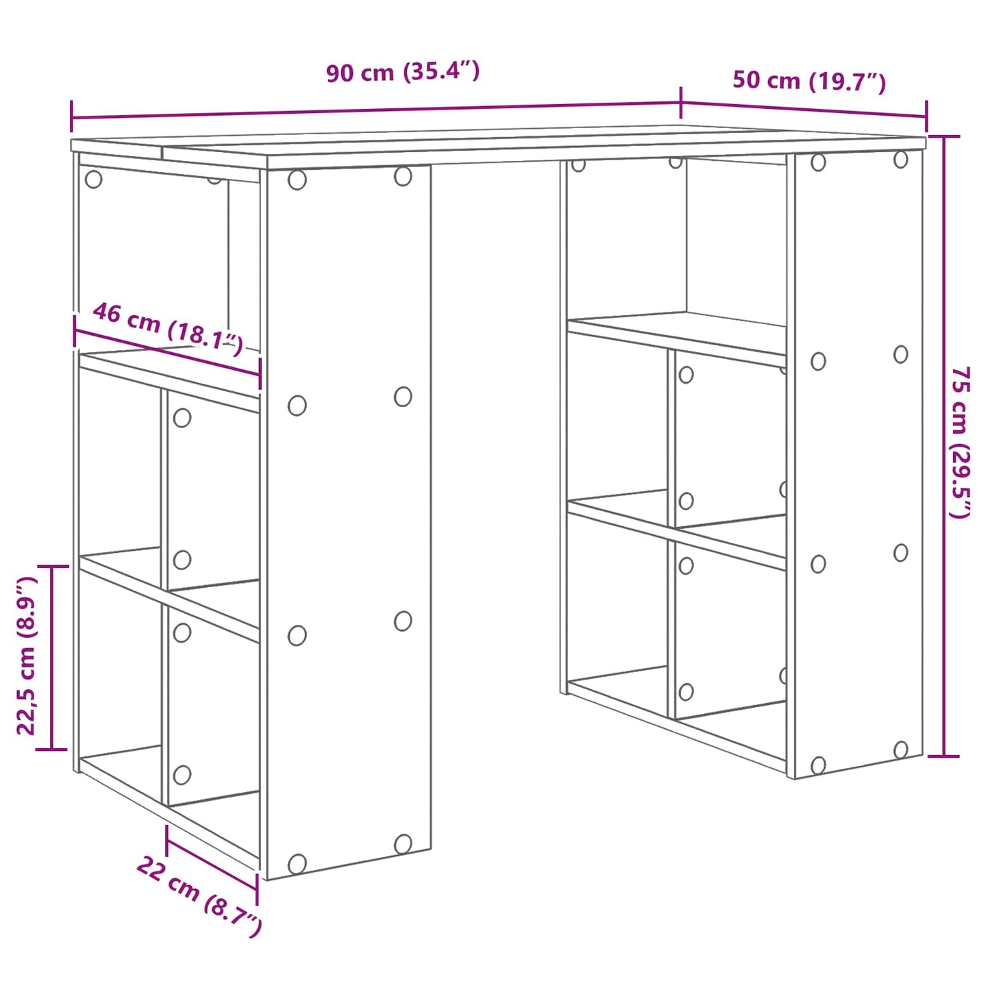 Skrivebord med hylle Svart Eik 90 x 50 x 75 cm Konstruert tre