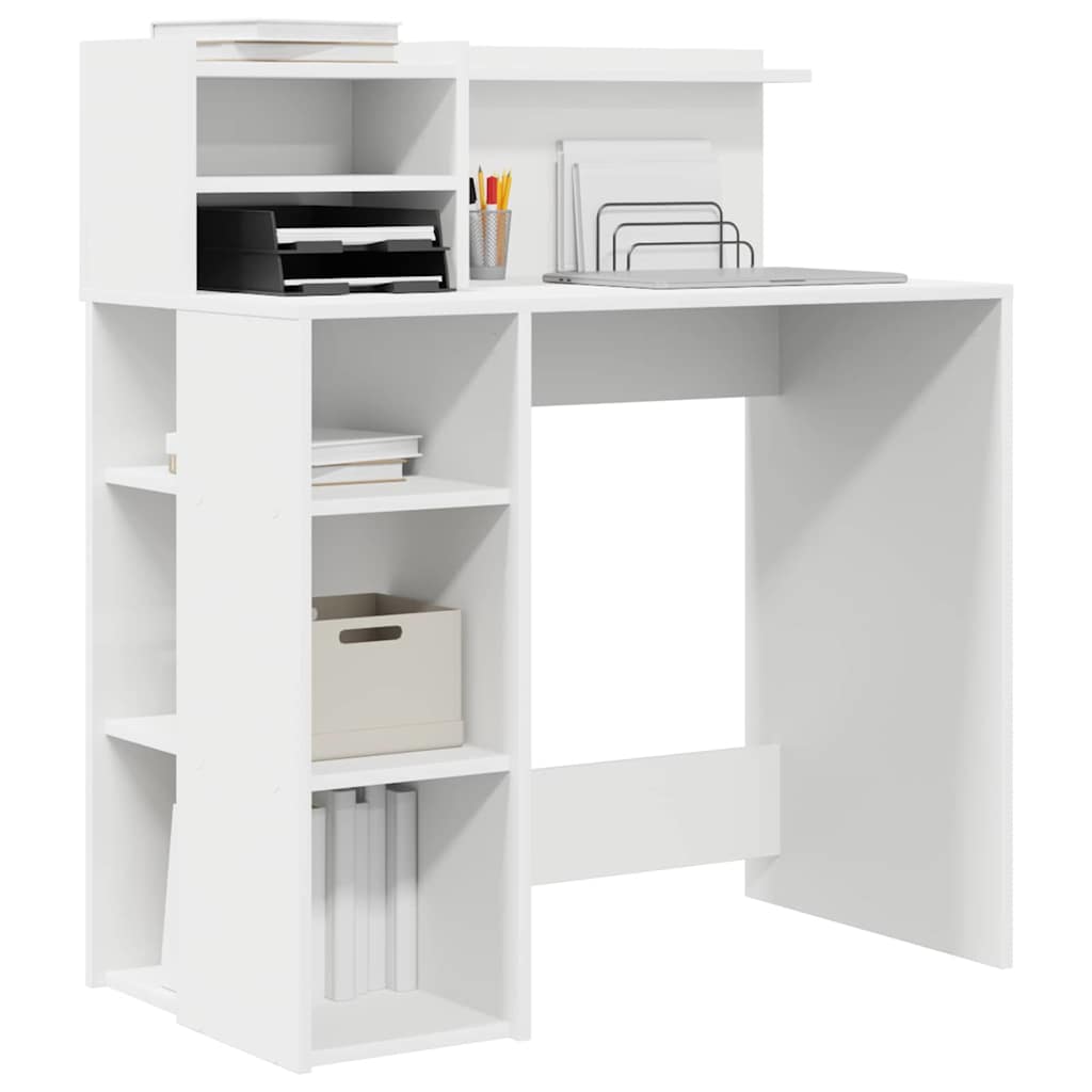 Skrivebord med hylle Hvit 90 x 48 x 101,5 cm Konstruert tre