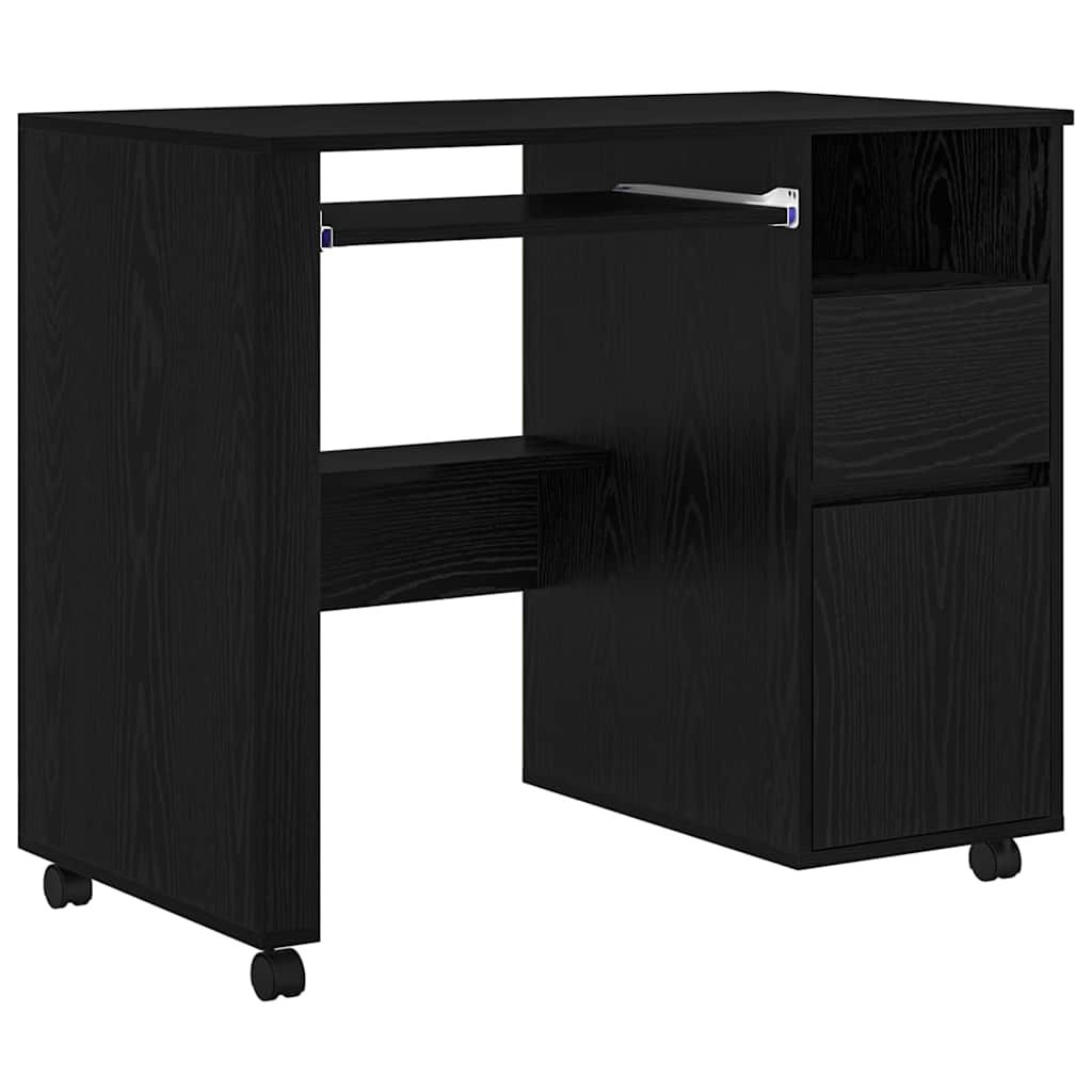 Skrivebord med hjul Svart Eik 91 x 50 x 77 cm Konstruert tre