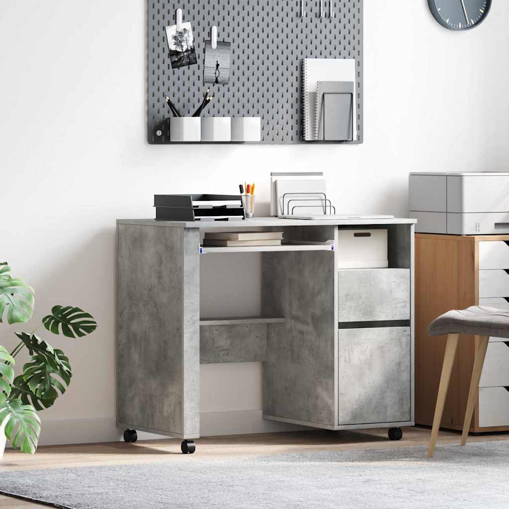Skrivebord med hjul Betonggrå 91 x 50 x 77 cm Konstruert tre