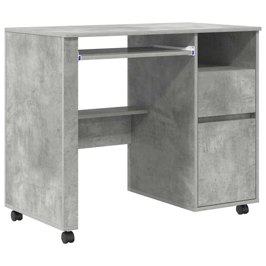 Skrivebord med hjul Betonggrå 91 x 50 x 77 cm Konstruert tre