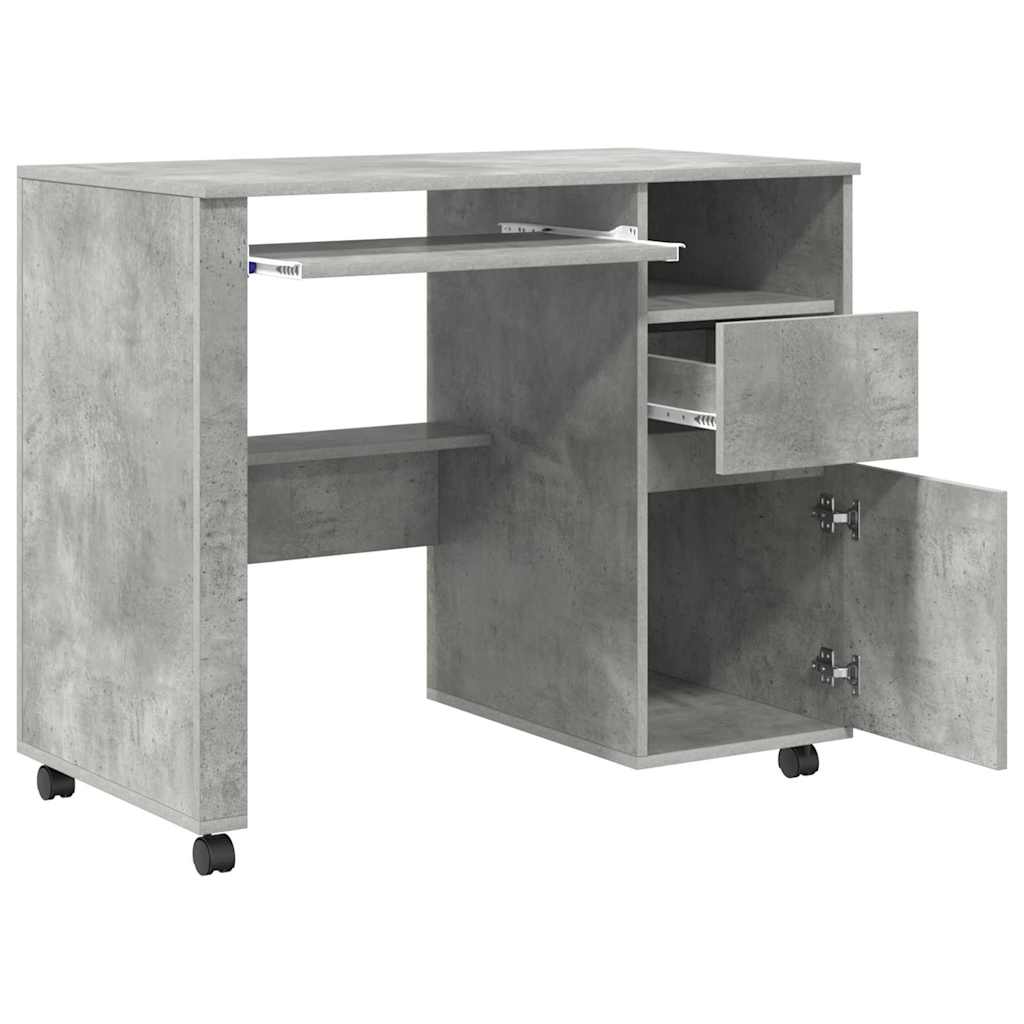 Skrivebord med hjul Betonggrå 91 x 50 x 77 cm Konstruert tre