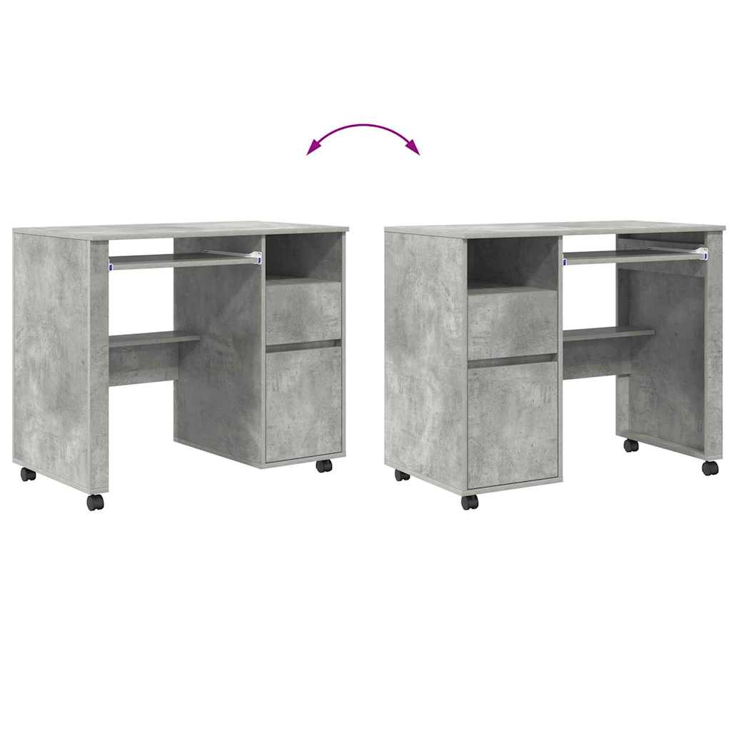 Skrivebord med hjul Betonggrå 91 x 50 x 77 cm Konstruert tre