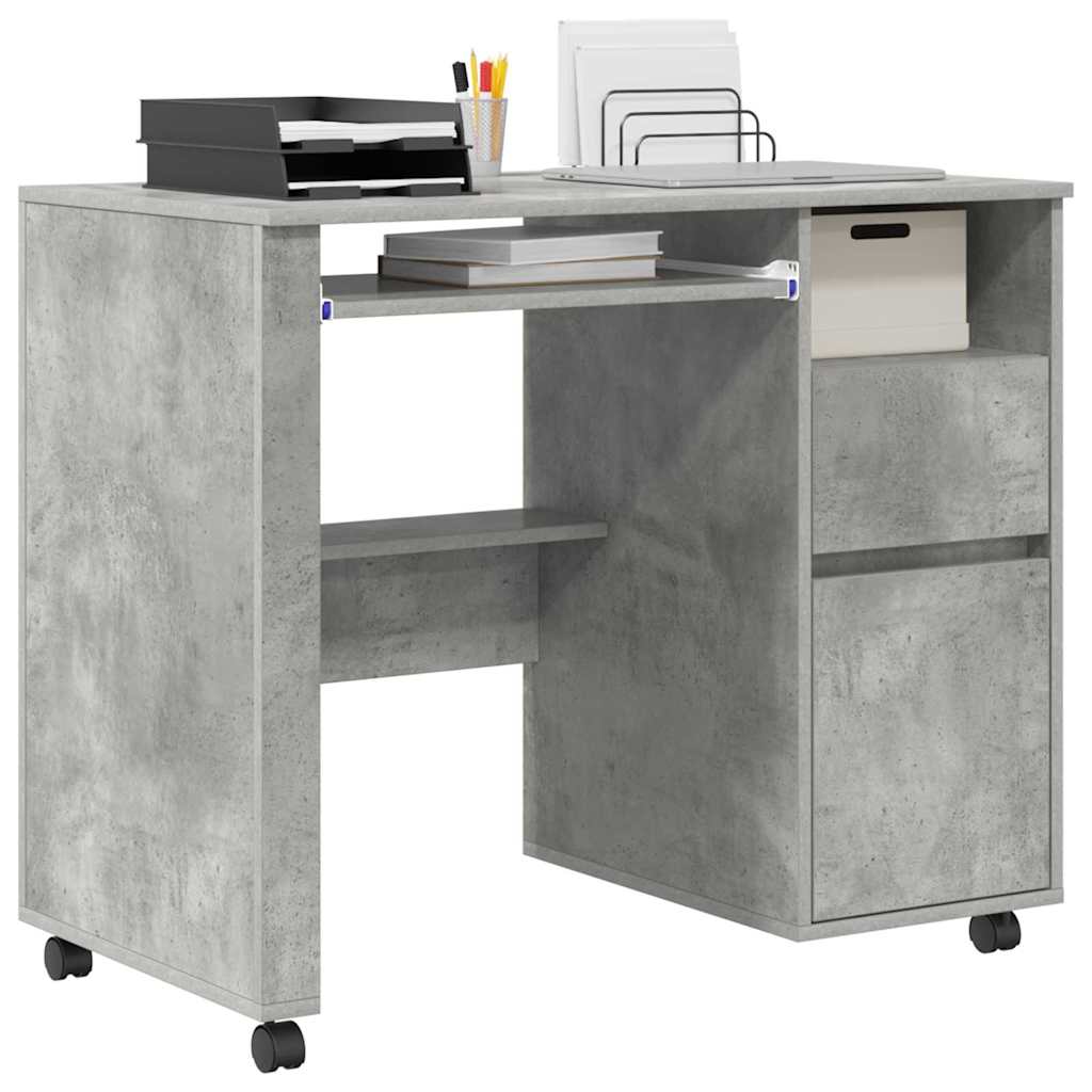 Skrivebord med hjul Betonggrå 91 x 50 x 77 cm Konstruert tre
