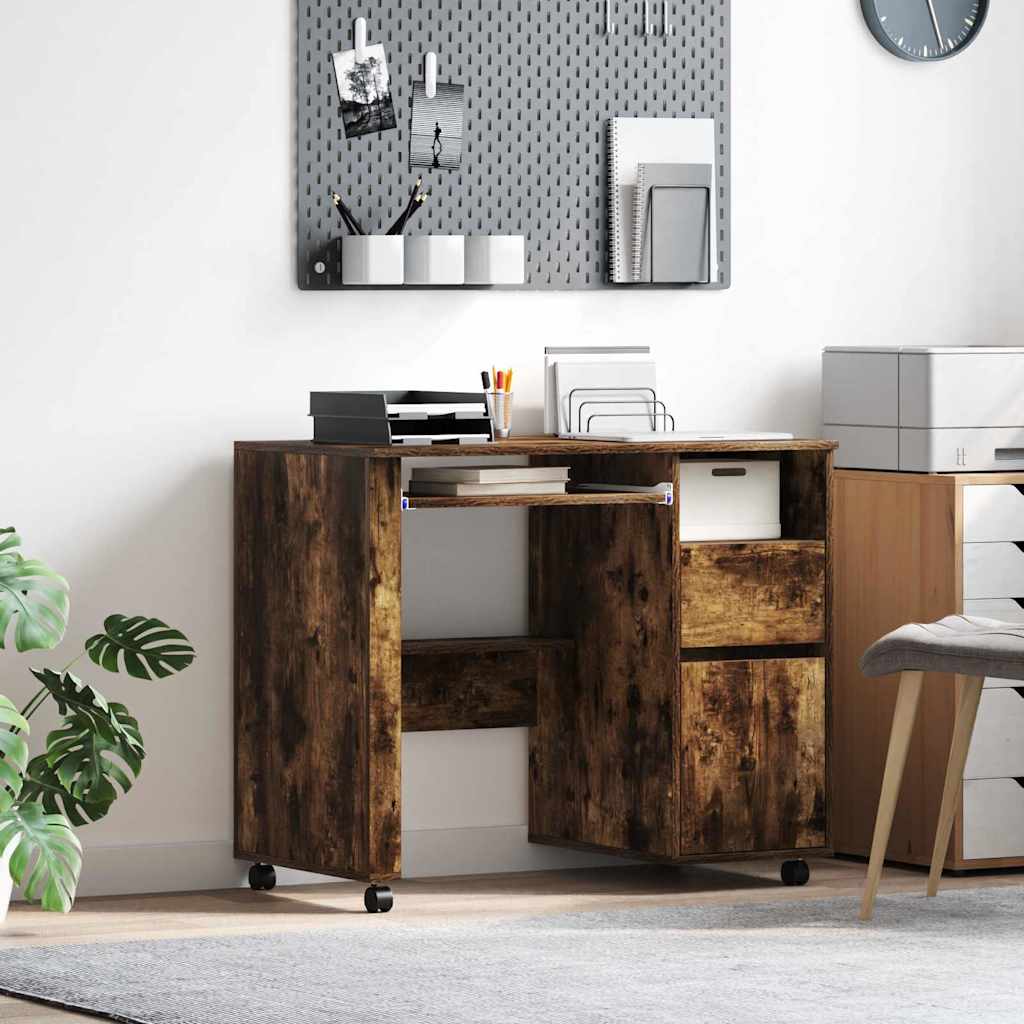 Skrivebord med hjul Røkt eik 91 x 50 x 77 cm Konstruert tre