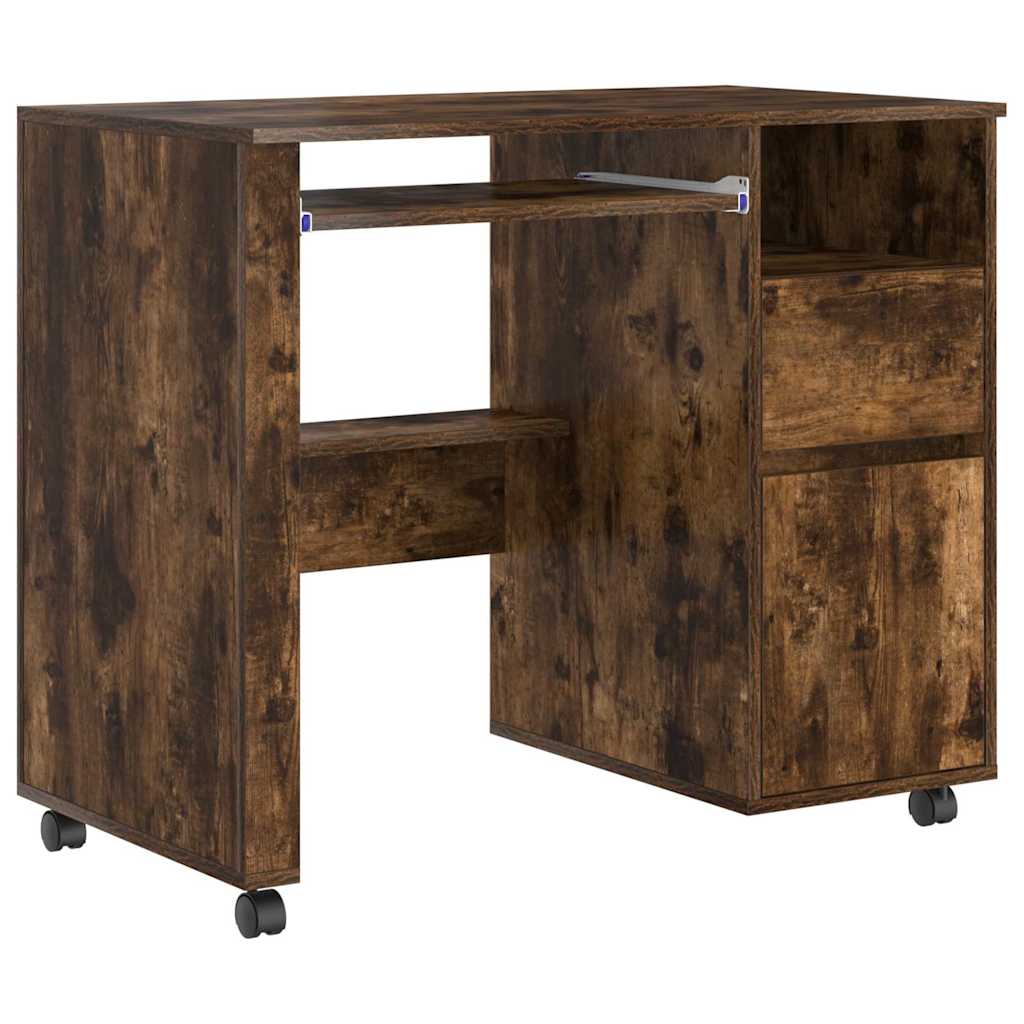 Skrivebord med hjul Røkt eik 91 x 50 x 77 cm Konstruert tre