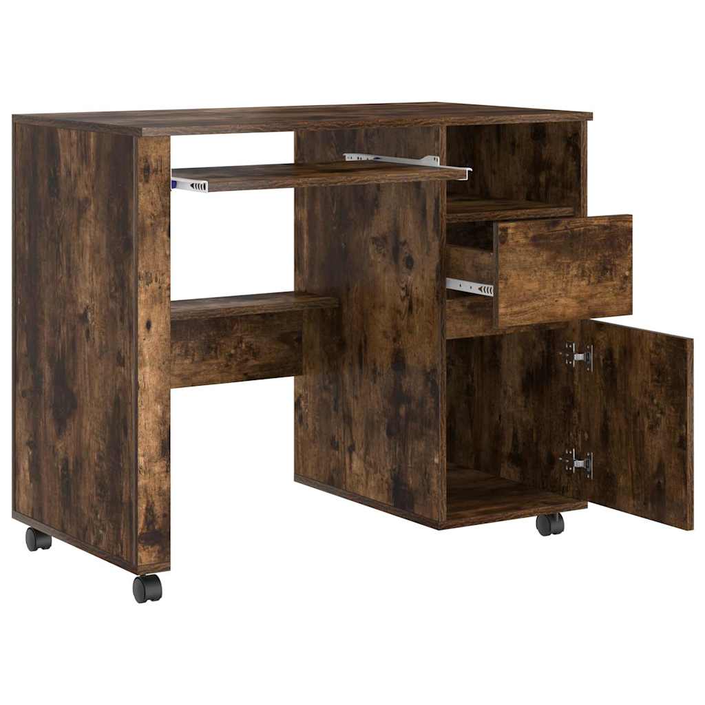 Skrivebord med hjul Røkt eik 91 x 50 x 77 cm Konstruert tre