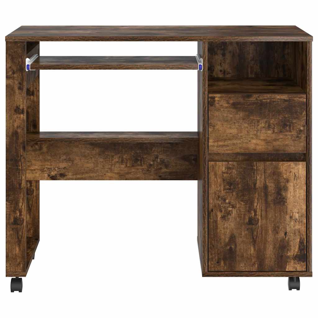 Skrivebord med hjul Røkt eik 91 x 50 x 77 cm Konstruert tre