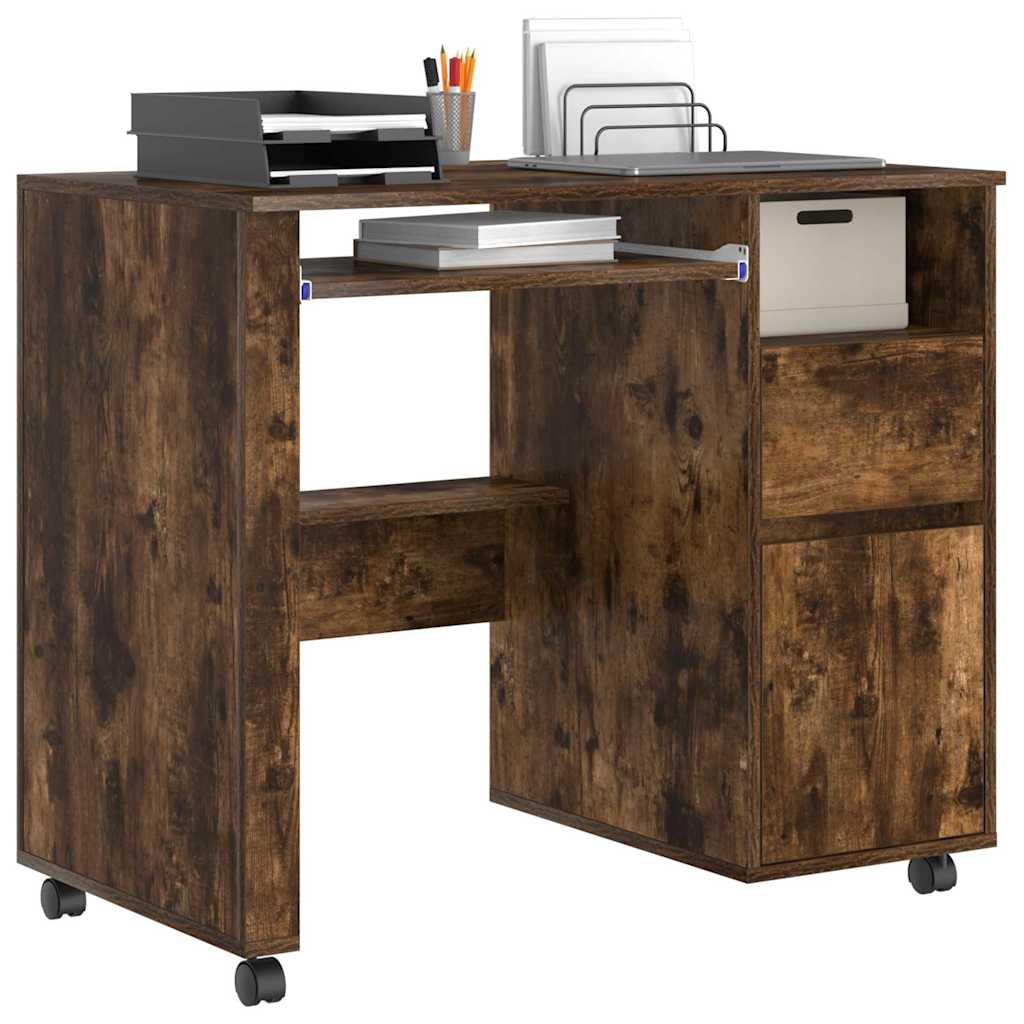 Skrivebord med hjul Røkt eik 91 x 50 x 77 cm Konstruert tre
