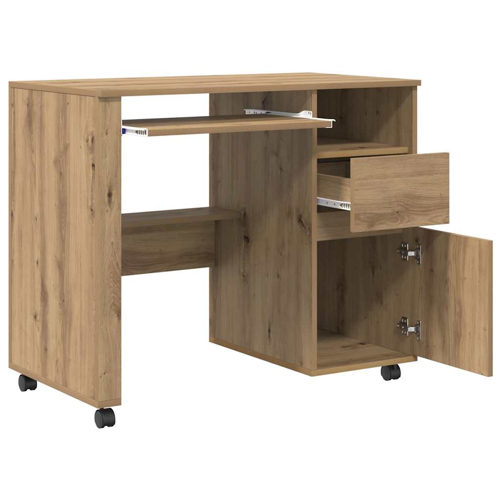 Skrivebord med hjul Artisan Eik Konstruert tre 91 x 50 x 77 cm