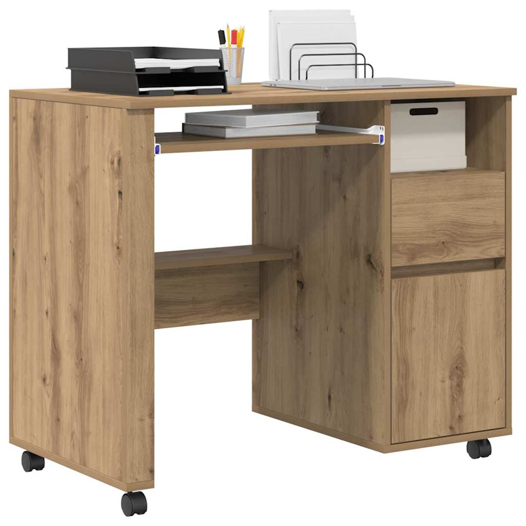Skrivebord med hjul Artisan Eik Konstruert tre 91 x 50 x 77 cm