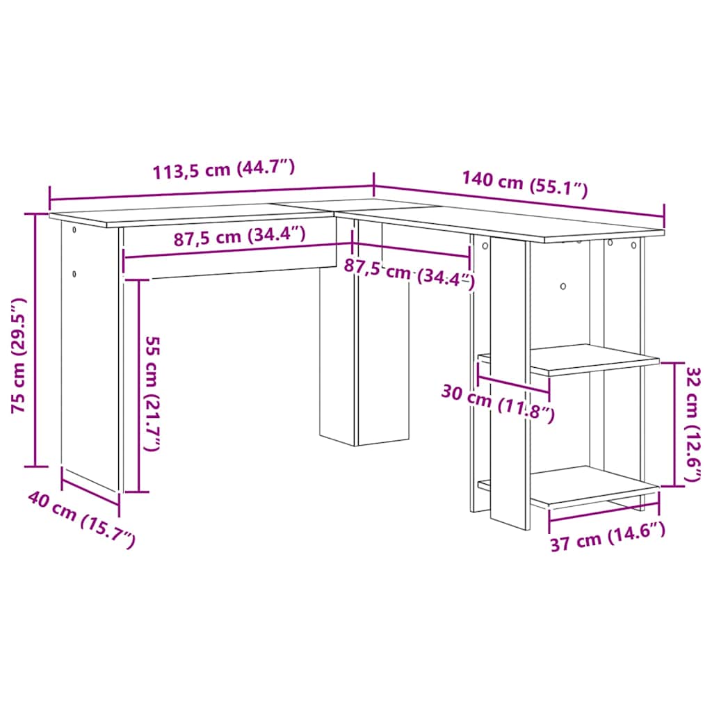 Hjørneskrivebord Røkt eik 140 x 113,5 x 75 cm Konstruert tre