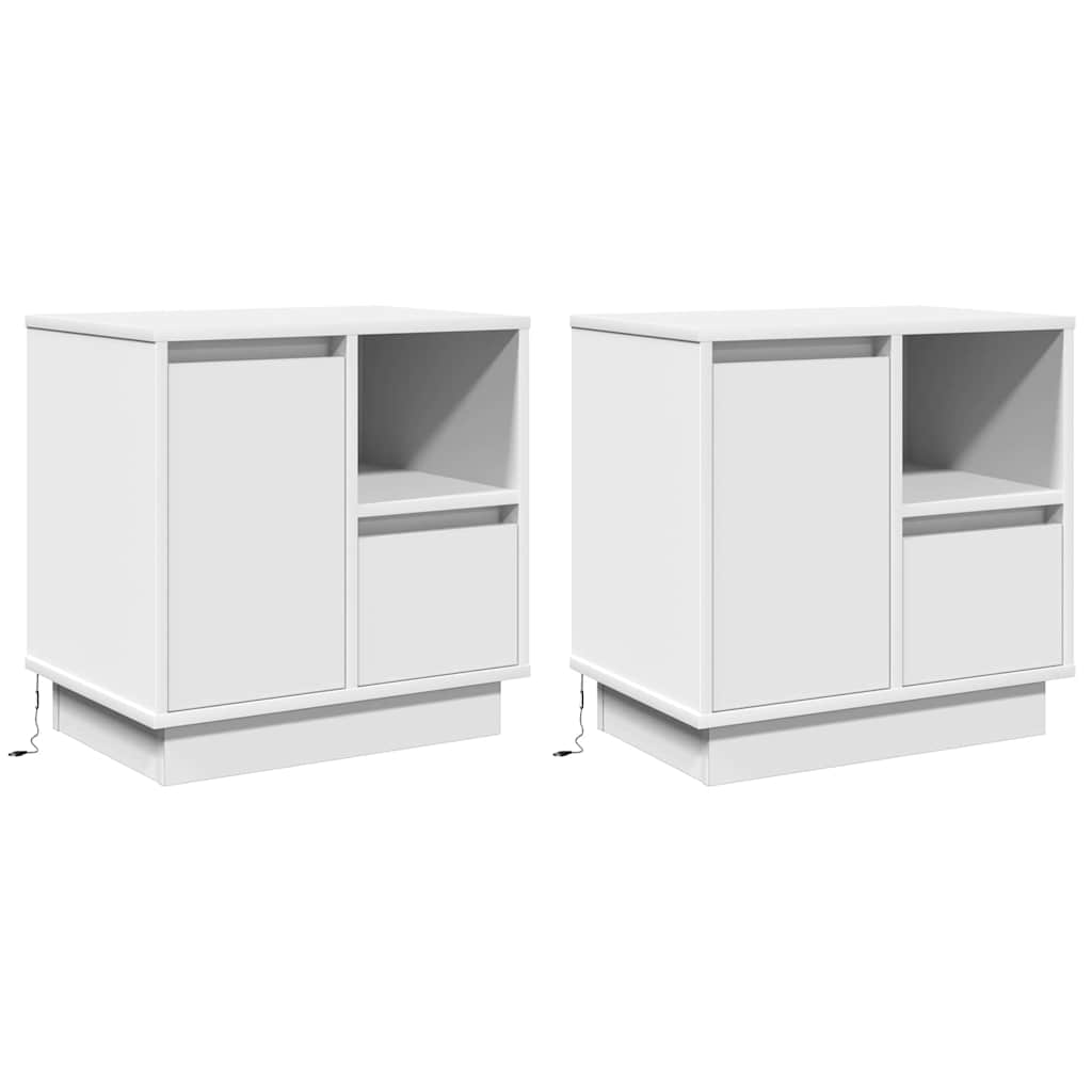 Nattbordskap 2 pcs Hvit 50 x 34,5 x 50 cm. Konstruert tre