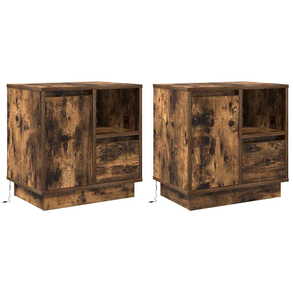 Nattbordskap 2 pcs Røkt eik 50 x 34,5 x 50 cm. Konstruert tre