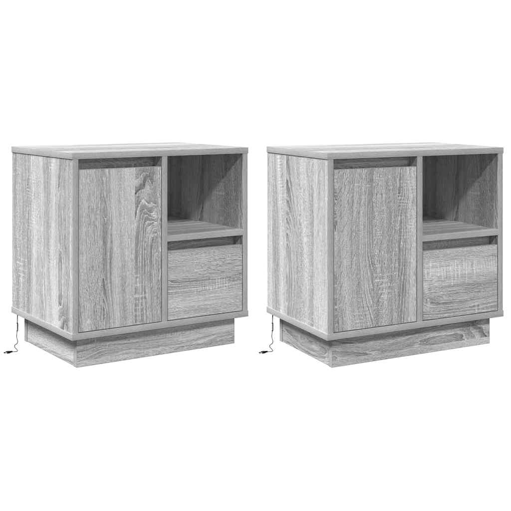 Nattbordskap 2 pcs Grå 50 x 34,5 x 50 cm. Konstruert tre